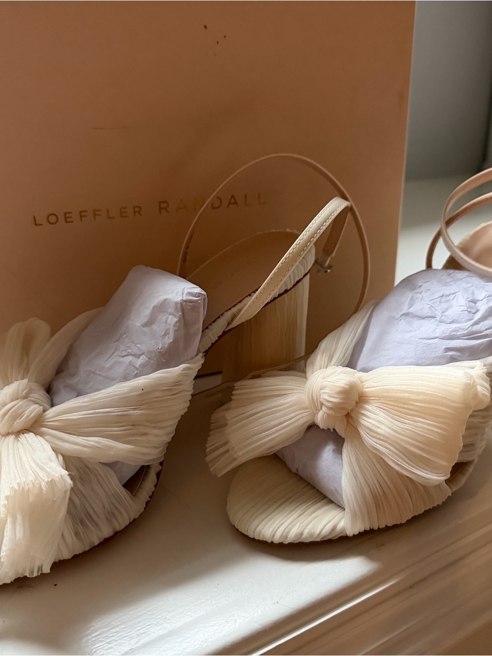 Loeffler Randall Camellia Pleated Bow Block Heel in Pearl Cream - Picture 2 of 4
